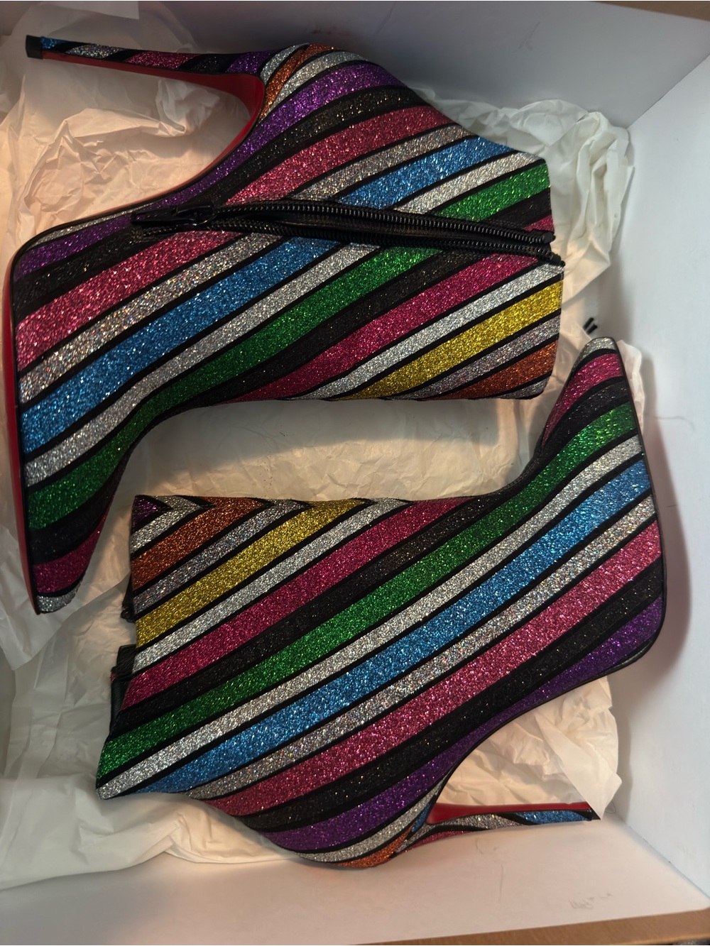 Christian Louboutin So Kate Booty,  Stripe Glitter. Size 36